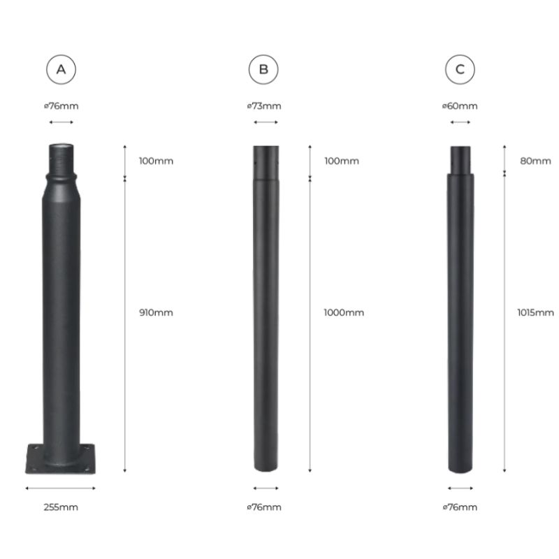 dimension des sections du mât d'éclairage