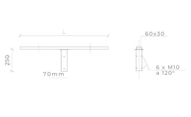 traverse en acier pour fixation de projecteur led sur un mât d'éclairage